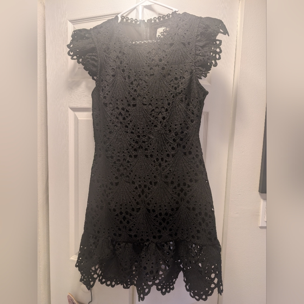 Chic Black Crochet Mini Dress